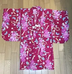 赤色 花柄 子供用浴衣 110cm