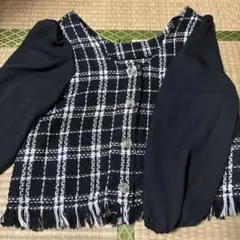 アウター チェック ブラウス シャツ 長袖 ツイード柄