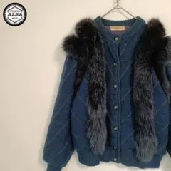 【美品】カーディガン　ニット　セーター　ブルーフォックス　青狐　ファー　モヘア混