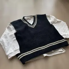 Vネック ニットベストとロンTセット