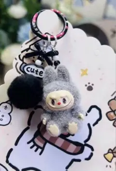 大人気 可爱い ラブブ キーリングらぶぶ Labubu キーホルダー グレー