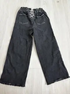 ダークグレー ワイドパンツ ゴムウエスト