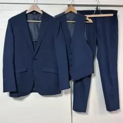 【美品】スーツセレクト　3ピーススーツ　ネイビー　スリムテーパード　Y6