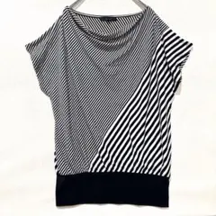 &byP&D ストライプ ドレープネック カットソー 半袖 切り替え 38 S