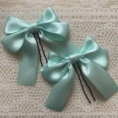 6-9 ヘアメ　リボン パールブルー　水色　メンカラ　20ミリ　2個セット