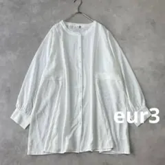 美品　eur3　オーバーサイズ　バンドカラーフレアシャツブラウス 白　282のサムネイル