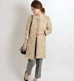 SHIPS シップス MAPEL ノーカラーロングコート ベージュのサムネイル