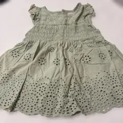 petit main 刺繍入りグリーンチュニック 100