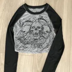 スカル柄 ラグラン長袖Tシャツ