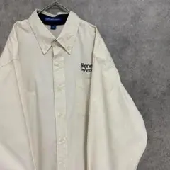 00S 長袖　企業　ワークシャツ　メンズM クリーム色　古着　刺繍