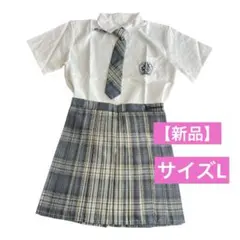 制服 コスプレ 青 白 チェック Lサイズ 上下セット リボン2タイプ 女子高生