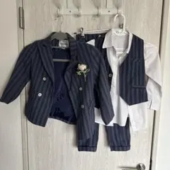 【美品】キッズフォーマルスーツ 110cm ストライプ