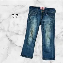 C17 シーセブン デニムブルー ストレートレッグジーンズ ロゴ刺繍 Sのサムネイル