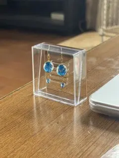 青とんぼ玉フープピアス ハンドメイド