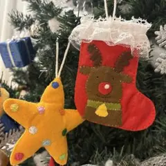 クリスマスオーナメント　フェルト　星　くつした（トナカイ）2点セット