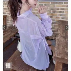 ストライプ長袖シャツ パープルとホワイト