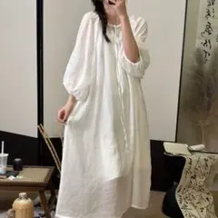着心地いい 全4色 無地のワンピース オーバーサイズ 丸襟 ロング 夏物新作