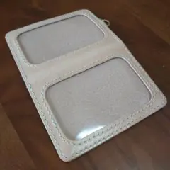 【総手縫い】本革 ヌメ革 二つ折りパスケース 免許証入れナチュラル ハンドメイド