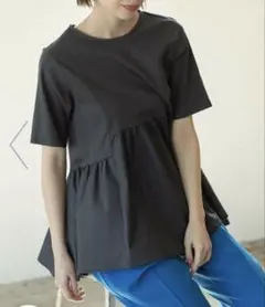 オペークドットクリップ　異素材Aラインカットソー シルク調コットン　グレー　M