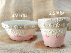 ＊お得＊4号浅鉢2.5号鉢set＊リメイク鉢＊多肉植物＊リメ鉢＊いちごレース＊