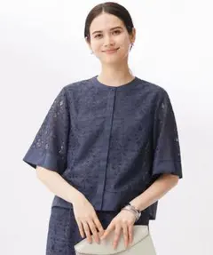 26SS 新品タグ付き 自由区 L ナチュラルタッチスタンドカラー ブラウス 