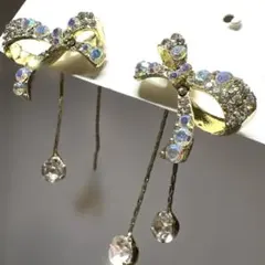 #ピアス#両耳#ゴールド#リボン