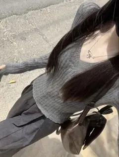 ニット トップス グレー L