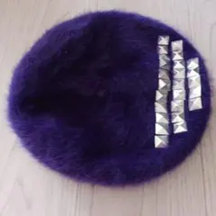 紫色ファーベレー帽 スタッズ付き