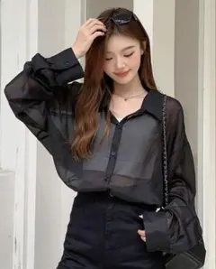 Dazy シースルーブラックシャツ SHEIN