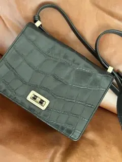 ブラック クロコダイル風ショルダーバッグ