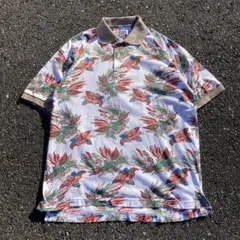 90s Sauce 総柄半袖ポロシャツ L 花柄 ボタニカル フラガール柄のサムネイル