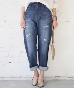 レプシィム ハイライズ ストレート ダメージ デニム パンツ ブルー M