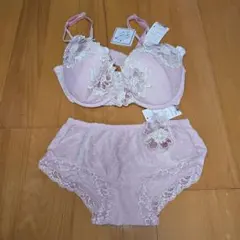Wacoal E70 Mサイズ 花柄レース ブラジャーショーツセット ピンク
