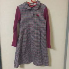 ファミリア　ワンピース　千鳥　お花コサージュ