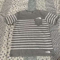 THE NORTH FACE ボーダーポケットTシャツ グレーLサイズ