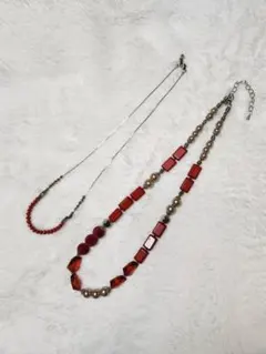 2連ネックレス 赤