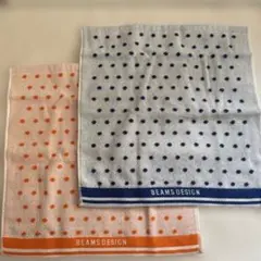BEAMS DESIGN ハンドタオル 2枚セット ドット柄　ブルー＆オレンジのサムネイル