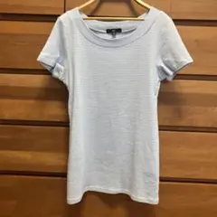 美品DHC 水色ボーダー半袖綿100Tシャツ ディーエイチシーのサムネイル