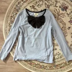 kate spade水色 長袖Tシャツ 黒リボン