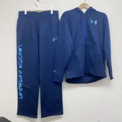【美品】アンダーアーマー ジャージ 裏起毛セットアップ XXL ネイビー
