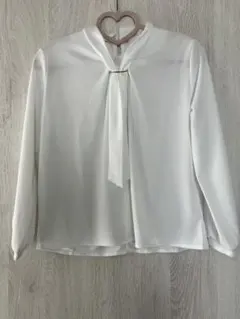 しまむら　SUNNY HOUSE リボン付きホワイト長袖ブラウス