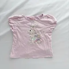 ウサギ刺繍ピンクTシャツ