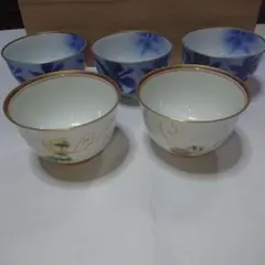 有田焼 ・深川製磁カトレア仙茶碗揃3個・花ひょうたん仙茶碗2個計5個セット