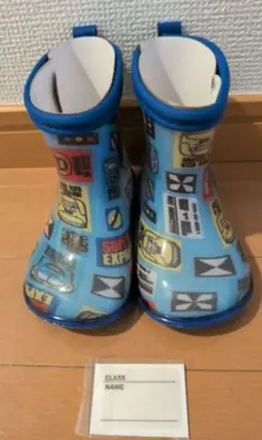 Kids Foret レインブーツ 14cm ブルー 乗り物　新幹線柄のサムネイル