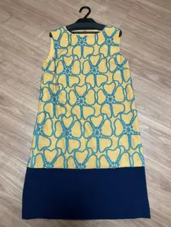 グレースコンチネンタル ビッグフラワー刺繍配色ワンピース イエロー×ブルー