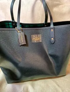 ♡COACH ♡トートバッグ リバーシブル　☆ブラック＆ダークグリーンギンガム