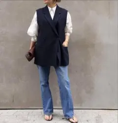 Deuxieme Classe Wクロス ロングベスト　ネイビー　美品