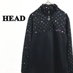 HEAD ドット柄 黒　ハーフジップ M レディース　刺繍ロゴ　薄手　練習着のサムネイル