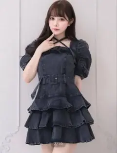 デニムミニワンピース 半袖 ティアード フリル デニムミニワンピース 半袖 ティアード フリル - メルカリ