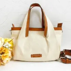 《美品》GIANNI CHIARINI ジュリア キャンバス 2wayバッグ 茶